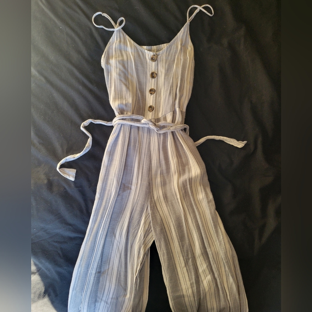 SO Blue and White Striped Jumpsuit